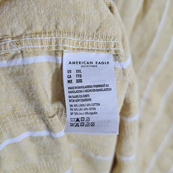 American Eagle Poolside Striped Button-Up Shirt Yellow Mens XXL - Picture 10 of 11